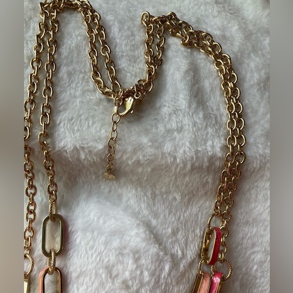Talbots Pink Enamel Layered Chain Link Necklace - Picture 4 of 7